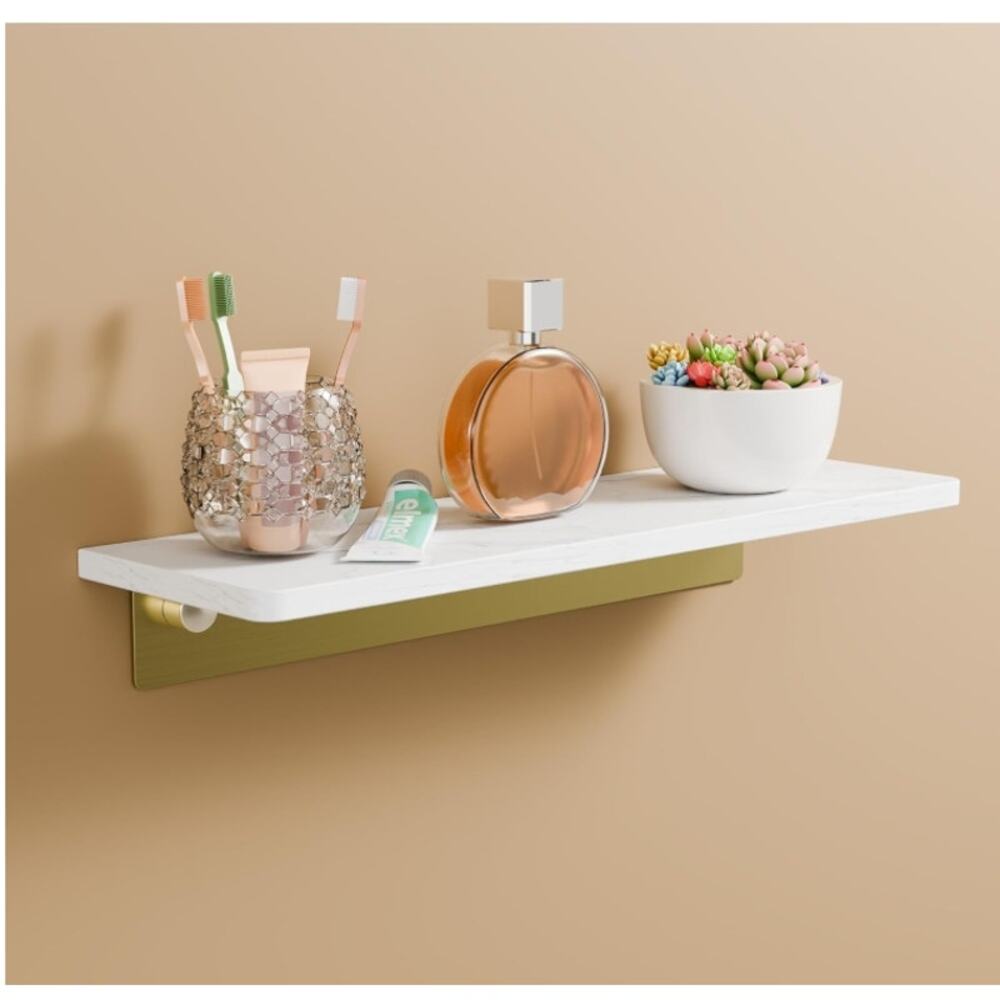 Marble Floating Wall Shelf White Gold Bathroom Kitchen Decor 15.7”